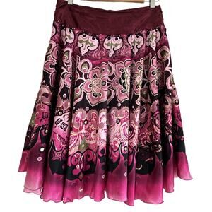 Vintage Mod Floral Satin Skirt Pink Women's M by Star City Knee Length